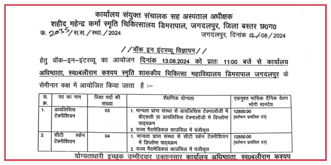 Health Vibhag Jagdalpur Vacancy