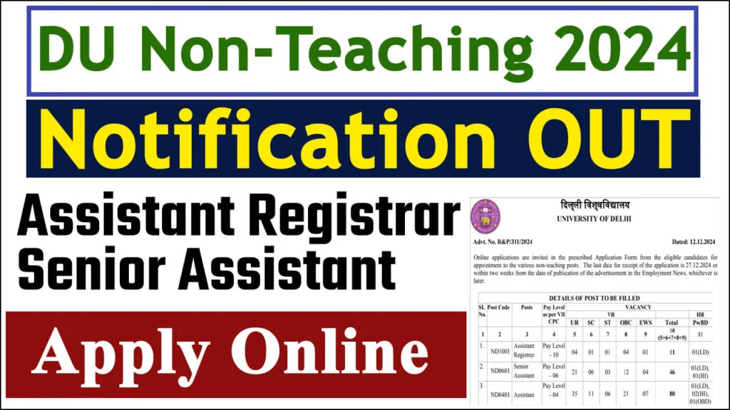 DU Non Teaching Recruitment 2024