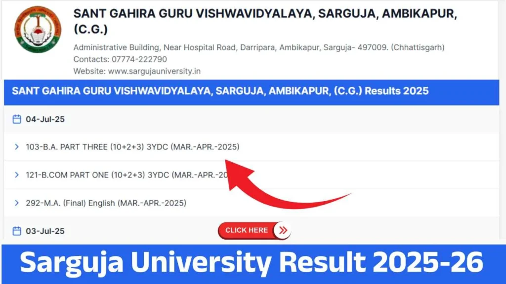Sarguja University Result 2025-26